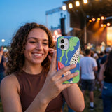 Electric Blue Mothopia iPhone 16 Pro Case - Lifestyle photo showing phone case in use