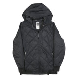 ADIDAS Womens Black Quilted Hooded Jacket UK 16 Polyester Blend Zip Casual