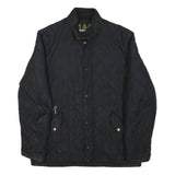 BARBOUR Mens Black Quilted Jacket L Polyester Blend Button Closure Diamond