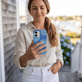 Electric Blue Blue Groove iPhone 16 Pro Max Case - Lifestyle photo showing phone case in use