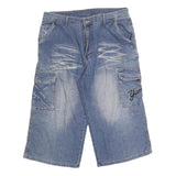 Mens Blue Denim Cargo Casual Shorts M W34 Embroidered Graphic Design