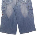 Mens Blue Denim Cargo Casual Shorts M W34 Embroidered Graphic Design