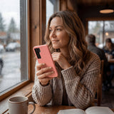 Bubblegum Pink Samsung S25 Phone Case - Lifestyle photo showing phone case in use