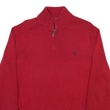 POLO RALPH LAUREN Mens Red Heavy Knit Quarter Zip Regular Fit Jumper XL Cotton