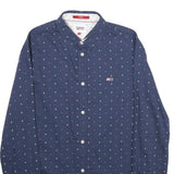 TOMMY JEANS Mens Blue & Pink Slim Fit Shirt S Cotton Button Long Sleeve