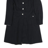 Navy Womens Button Cotton Jacket M Plain Classic Fit Long Sleeve Single Breasted