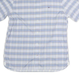 TOMMY HILFIGER Mens Blue & White Check Short Sleeve Shirt XL Button Down Casual