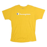 CHAMPION Mens Yellow Logo Print T-Shirt L Short Sleeve Crew Neck Cotton Casual