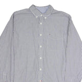 TOMMY HILFIGER Mens Blue & White Stripe Shirt L Classic Button Down Long Sleeve