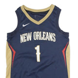 NIKE Mens Blue & Beige New Orleans Basketball Jersey S Sleeveless V-Neck