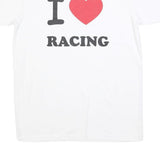 LM Mens White I Heart Racing Graphic T-Shirt L Short Sleeve Crew Neck