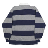 BARBARIAN Mens Grey & Navy Blue Rugby Stripe Long Sleeve Polo Shirt L Cotton