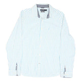 NAUTICA Mens White & Blue Checked Slim Fit Shirt L Cotton Blend Casual Smart