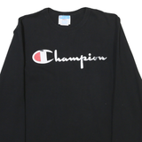 CHAMPION Mens Black Graphic Long Sleeve T-Shirt S Crew Neck Cotton Jersey