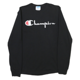 CHAMPION Mens Black Graphic Long Sleeve T-Shirt S Crew Neck Cotton Jersey