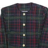 KASPAR Womens Navy & Green Tartan Wool Blend Button Jacket S Woven Classic