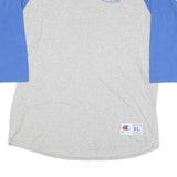 CHAMPION Mens Grey & Blue Graphic Baseball T-Shirt XL Long Sleeve Crew Neck