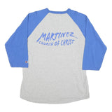 CHAMPION Mens Grey & Blue Graphic Baseball T-Shirt XL Long Sleeve Crew Neck