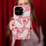 Bubblegum Pink Swan Garden iPhone 16 Pro Case - Lifestyle photo showing phone case in use