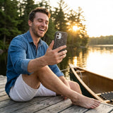 Black Play Sketch iPhone 16 Pro Max Case - Lifestyle photo showing phone case in use