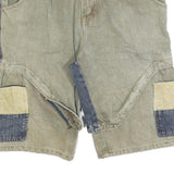 WORKSHOP Mens Shorts Beige & Blue Cargo Patch M W32 Utility Cotton Blend