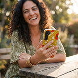 Seashell Spaghetti Splash Samsung Galaxy S25 Case - Lifestyle photo showing phone case in use