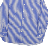 CHAPS Mens Blue & White Stripe Shirt L Cotton Blend Classic Long Sleeve Button