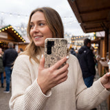 London Fog Holiday Dinner Party Samsung Galaxy S25 Case - Lifestyle photo showing phone case in use