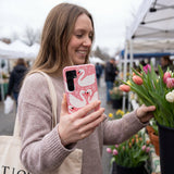Bubblegum Pink Swan Garden Samsung Galaxy S25 Case - Lifestyle photo showing phone case in use