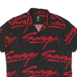 Mens Black & Red Graphic Cotton Shirt XL Casual Short Sleeve Button Up