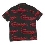 Mens Black & Red Graphic Cotton Shirt XL Casual Short Sleeve Button Up