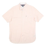 TOMMY HILFIGER Mens Pink & White Striped Shirt L Classic Cotton Blend Button Up