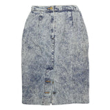 Womens Blue Acid Wash Pencil Knee Length Cotton Blend Skirt XS Button Front