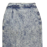 Womens Blue Acid Wash Pencil Knee Length Cotton Blend Skirt XS Button Front