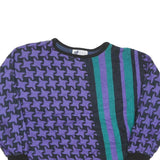 TOP NOTCH Womens Purple Green Patterned Jumper Crew Neck Basic Knit M Vintage
