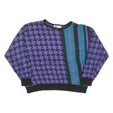 TOP NOTCH Womens Purple Green Patterned Jumper Crew Neck Basic Knit M Vintage