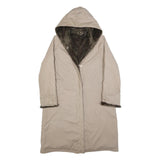 Womens Beige Hooded Jacket S Cotton Blend Plain Button Closure Long Sleeve