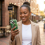 Sage Green Leafy Greens iPhone 14 Case - Lifestyle photo showing phone case in use
