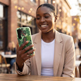 Sage Green Leafy Greens Samsung Galaxy S25 Case - Lifestyle photo showing phone case in use