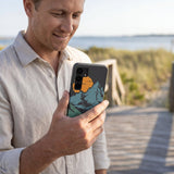 Black Vintage Peaks MTBCO Samsung Galaxy S25 Case - Lifestyle photo showing phone case in use