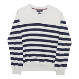 TOMMY HILFIGER Mens White & Navy Striped Pattern V-Neck Basic Knit M Jumper