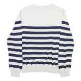 TOMMY HILFIGER Mens White & Navy Striped Pattern V-Neck Basic Knit M Jumper