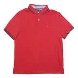 TOMMY HILFIGER Mens Red Polo Shirt M Short Sleeve Plain Casual Cotton Blend