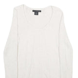 CALVIN KLEIN JEANS Womens White Plain Cotton Blend Jumper Scoop Neck Basic Knit