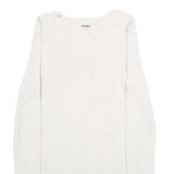 CALVIN KLEIN JEANS Womens White Plain Cotton Blend Jumper Scoop Neck Basic Knit