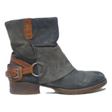 Womens Grey Brown Ankle Boots Synthetic UK 7 Stylish Buckle Strap Low Heel