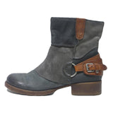 Womens Grey Brown Ankle Boots Synthetic UK 7 Stylish Buckle Strap Low Heel
