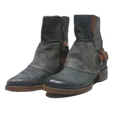 Womens Grey Brown Ankle Boots Synthetic UK 7 Stylish Buckle Strap Low Heel