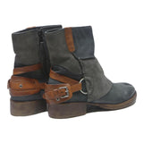 Womens Grey Brown Ankle Boots Synthetic UK 7 Stylish Buckle Strap Low Heel
