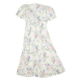 ALLEGRA Womens Cream Floral Day Polyester Dress Midi M Button V-Neck